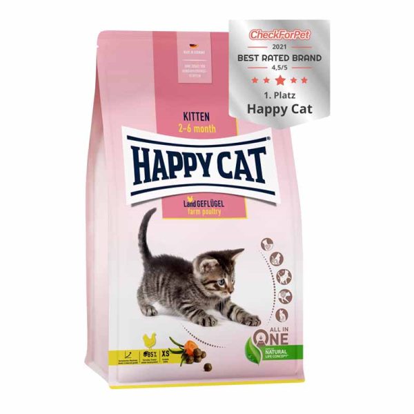 غذای خشک بچه گربه هپی کت با طعم گوشت مرغ وزن 1.3 کیلوگرم | Kitten land Geflugel