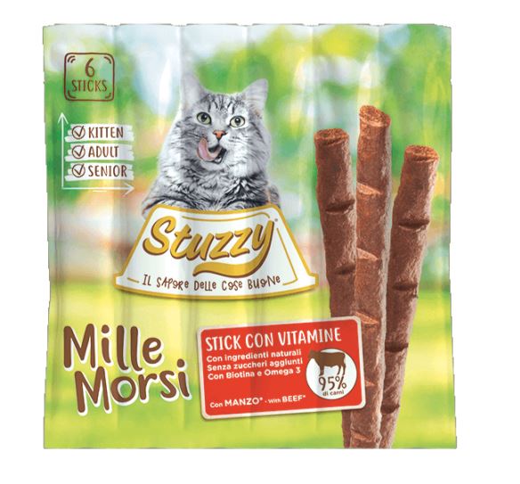اسنک و تشویقی گربه مدادی استوزی مدل millemorsi با طعم گوشت