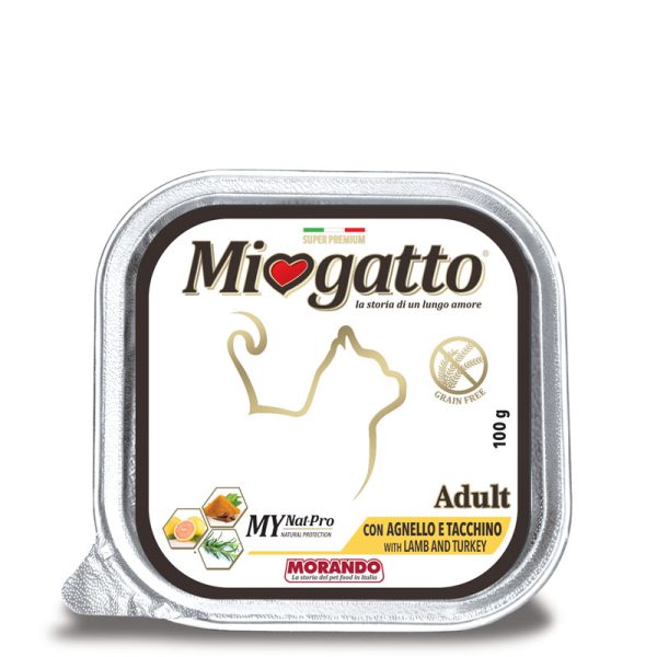 خوراک کاسه ای گربه Miogatto با طعم بره و بوقلمون
